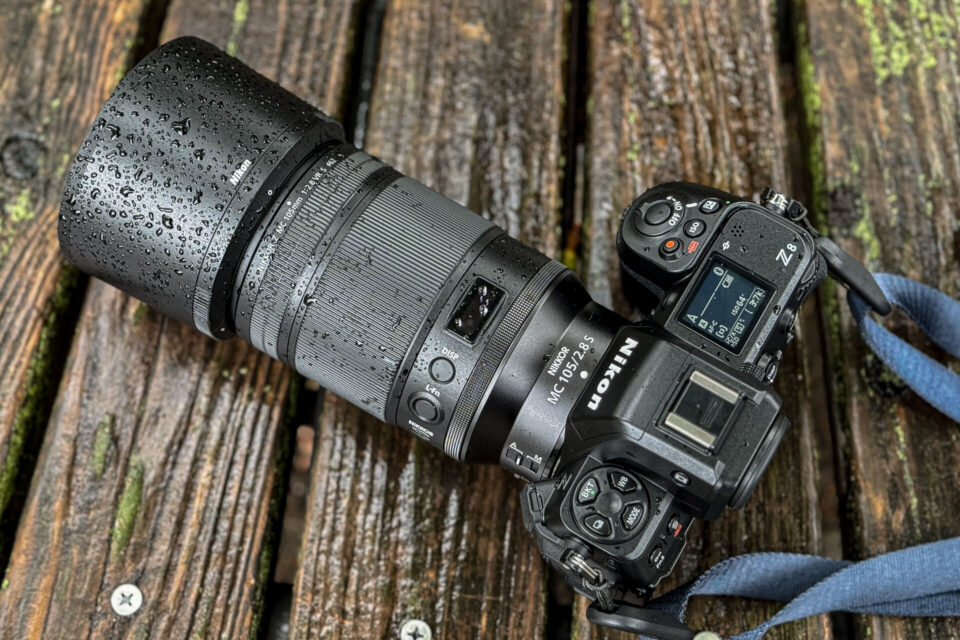 雨に濡れるZ8とZMC105mm